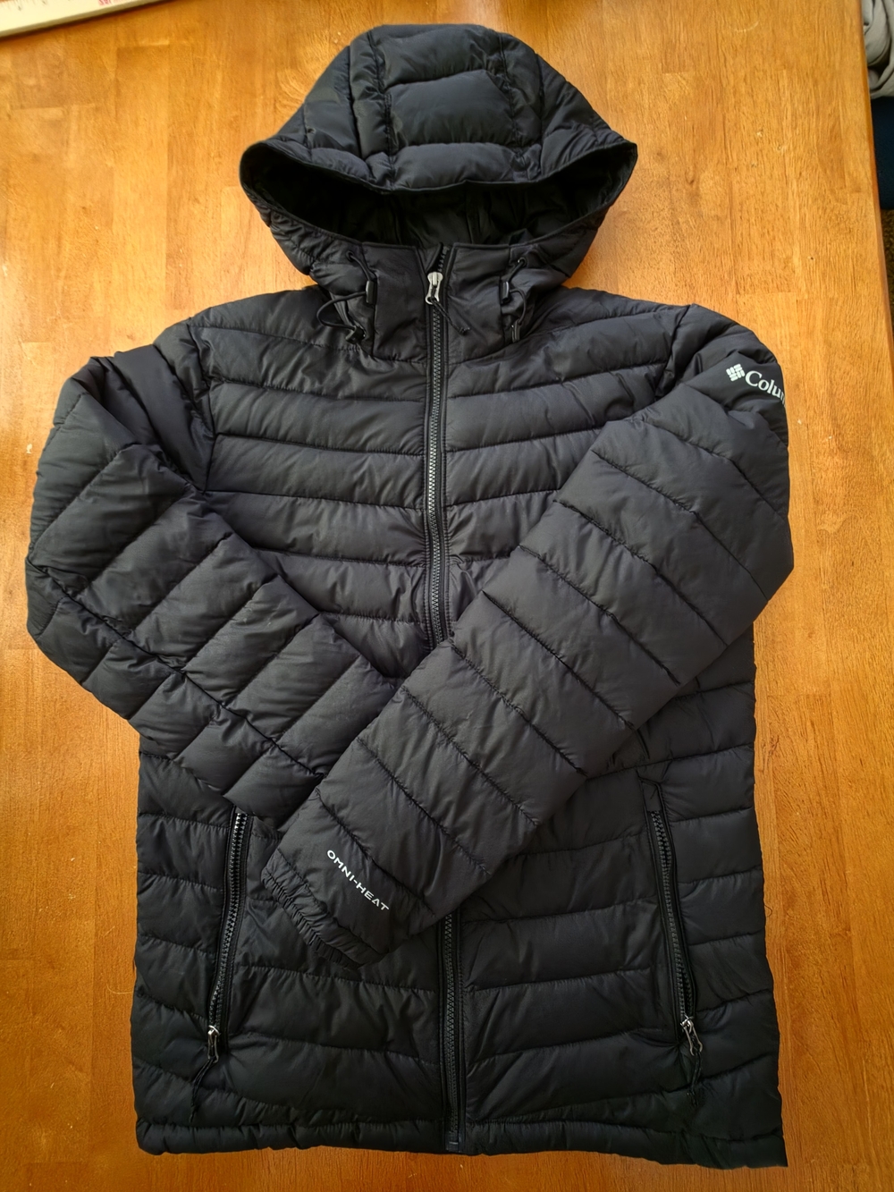 Columbia Powder Lite hooded puffer jacket with Omni Heat. Mens Small